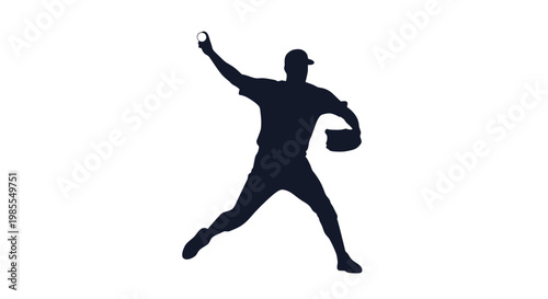 Baseball Player Throwing Ball Silhouette.