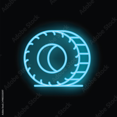 Blue neon light glowing in the shape of a tyre, a vibrant and eye catching illustration