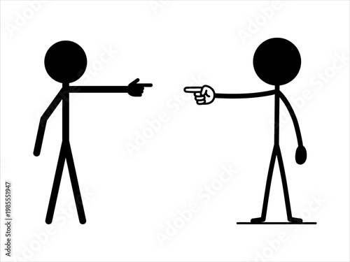 Two stick figures pointing fingers at each other, representing accusation and blame