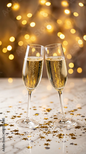 Modern Festive Celebration with Champagne Glasses and Confetti