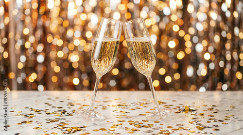 Modern Festive Celebration with Champagne Glasses and Confetti