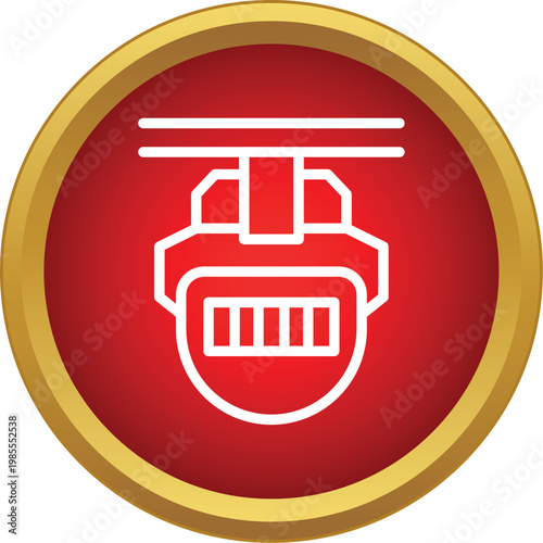 Outline motion sensor icon on a red and gold circular button, symbolizing security systems