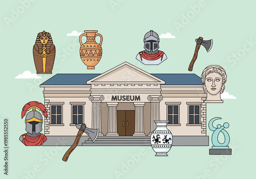 Museum building with ancient artifacts and historical objects.
