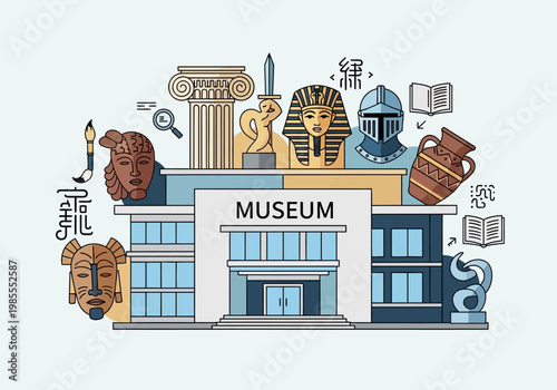 Museum building filled with ancient artifacts and historical cultural symbols.