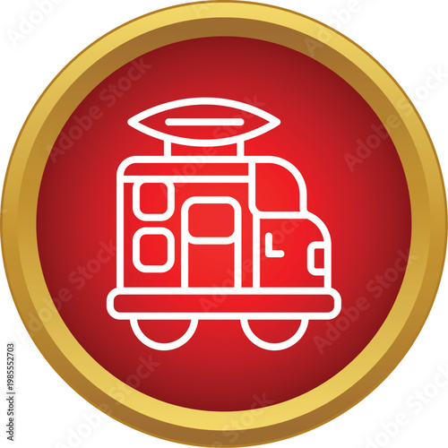 Camper van vehicle with a surfboard on its roof, depicting beach travel and adventure