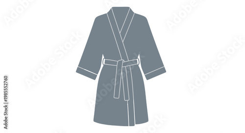 Grey Bathrobe with White Trimming Illustration.