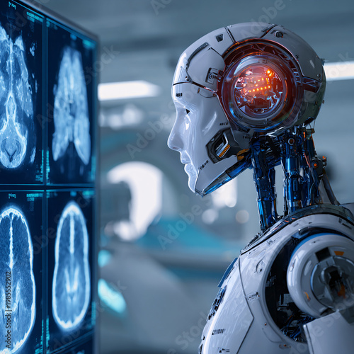 Advanced robot reviewing medical imaging, future medicine