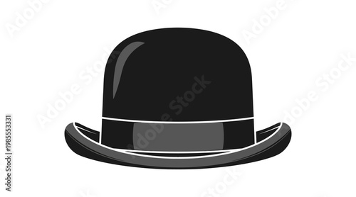 Flat black bowler hat front view flat black hat grey band