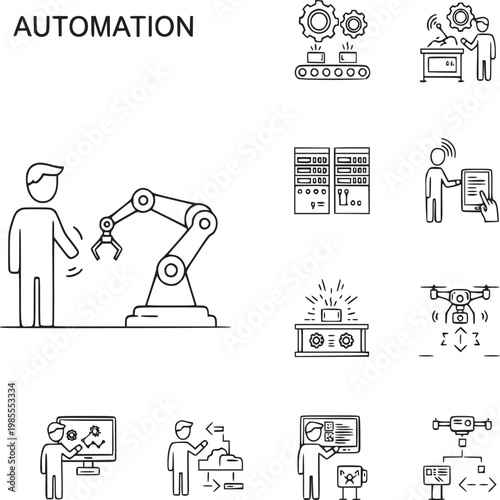 flat design automation concepts with robotic process and business workflow icons