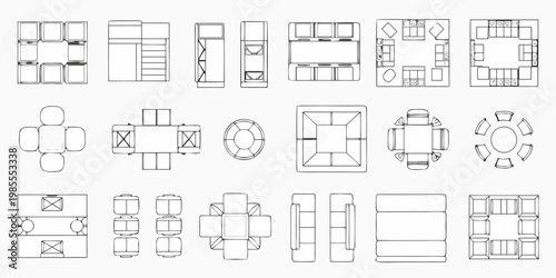 Architectural floor plans various room layouts and furniture arrangements