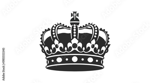 Flat black royal crown with cross flat black and white