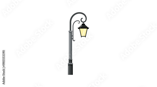 Flat black street lamp with yellow light vintage lamp post
