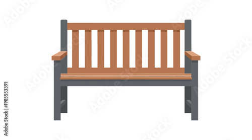 Flat bench with wooden slats and dark metal frame garden bench