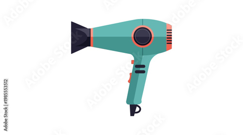 Flat hair dryer, teal and orange, front view flat teal