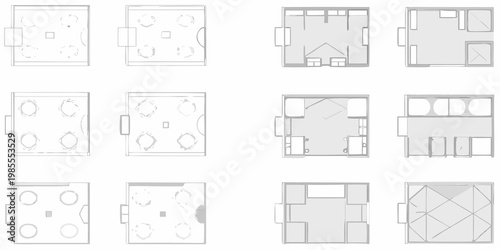 Architectural floor plans depicting minimalist geometric house designs