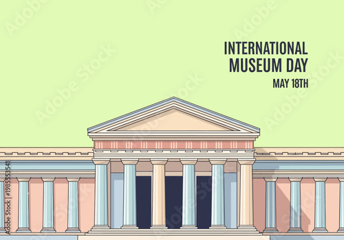 Classical museum building facade with columns and pediment illustration.