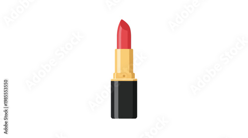 Flat lipstick with red bullet, gold cap, black body