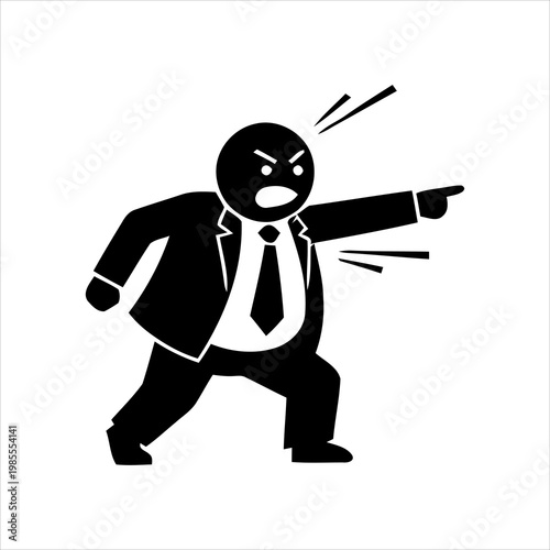 Furious businessman yelling and pointing, expressing strong rage and authority
