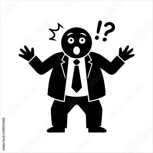Shocked Businessman Expression with Exclamation and Question Mark Symbols