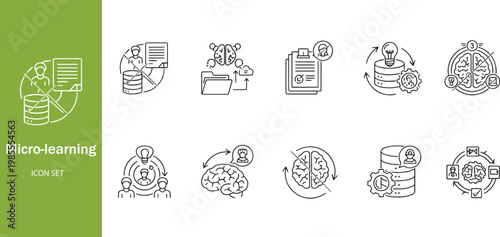 Micro-learning Icon Set for Online Education, Digital Training, and Knowledge Management Concepts