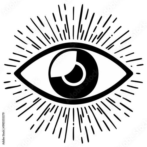 Mystical eye symbol with radiating lines isolated