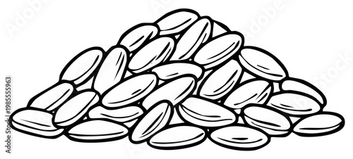 Pile of white pills, medicine or supplements, contour outline illustration