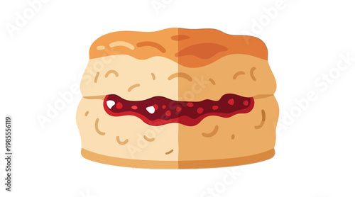 Flat of scone sandwich with red jam filling flat baked good