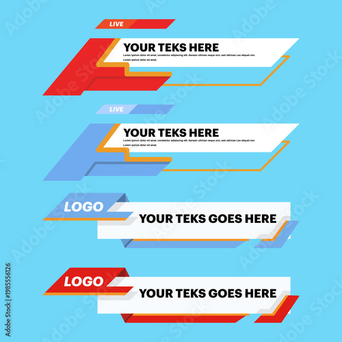 Set of colorful lower thirds templates in flat vector style, featuring clean modern design and layered paper effect for video and media graphics. flat design illustration.