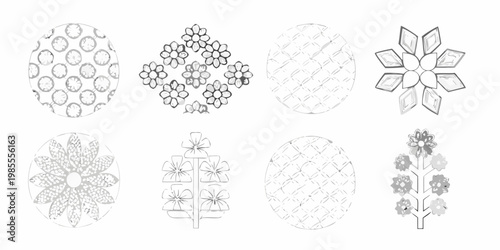 Collection of hand drawn botanical sketches featuring various floral and leaf patterns