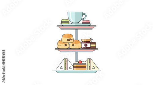 Flat of afternoon tea on three-tiered stand flat afternoon tea