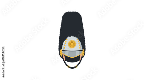 Flat of bearskin queen guard helmet with gold badge