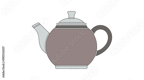 Flat of gray and purple teapot with handle and spout