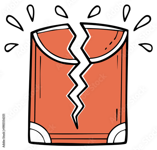 Cartoon cracked suitcase, broken travel case, luggage damage illustration