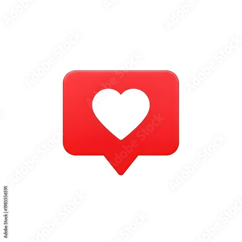 Red Social Media Like Notification with White Heart Shape on White Background