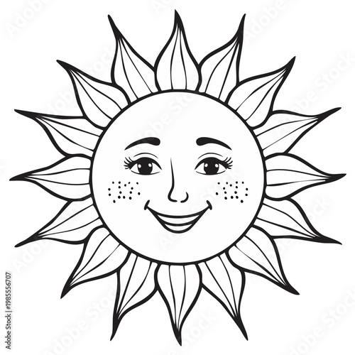 Wallpaper Mural Happy Sun Face with Rays and Freckles Cartoon Drawing Torontodigital.ca