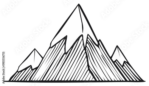 Wallpaper Mural Bold Black and White Illustration of Jagged Mountain Peaks and Snowy Summits Torontodigital.ca