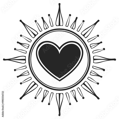 Wallpaper Mural Stylized heart emblem surrounded by sunburst lines creating a unique celestial or compass design Torontodigital.ca