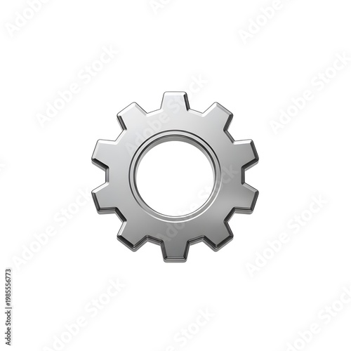 Shiny Metallic Gear Cogwheel with Inner Circle on White Background silver