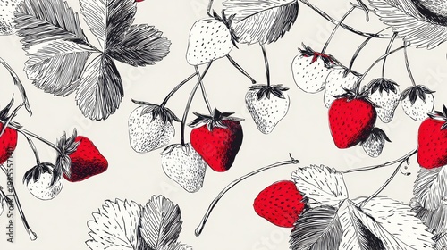 Delicate strawberry sketch: clean line drawing for prints and design