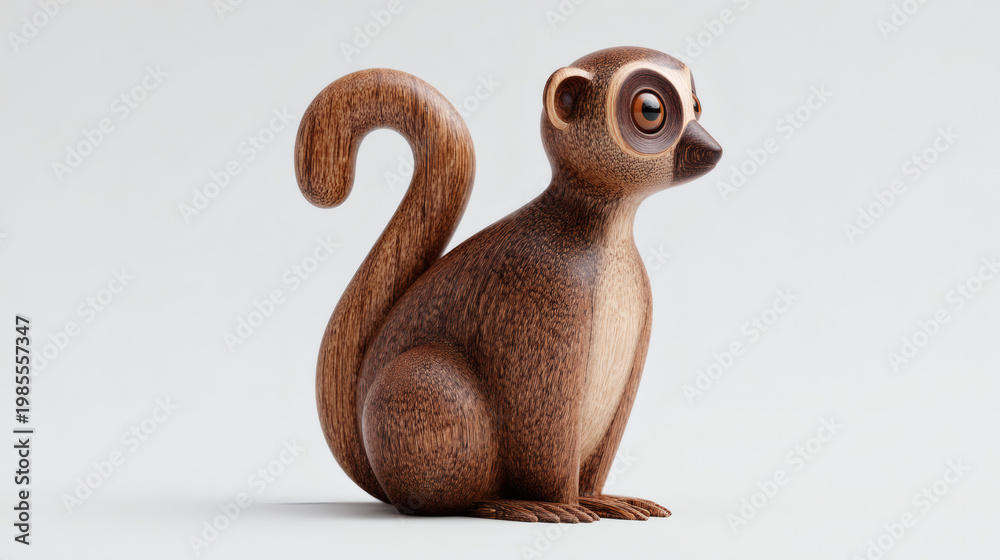 Fototapeta premium Stylized Wooden Lemur Toy Figurine with Curled Tail 3D Render 