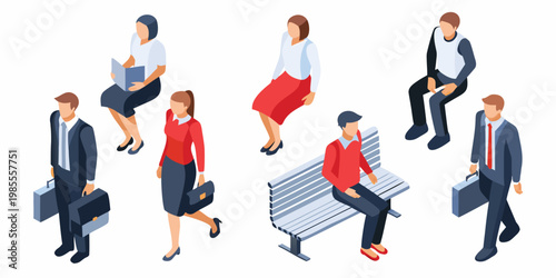 Isometric illustration depicting diverse business people in a modern setting