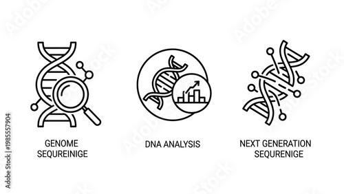 Dna analysis and genetic sequence security icons with double helix magnifying glass security analysis sequence research molecular information technology biotechnology protection accuracy