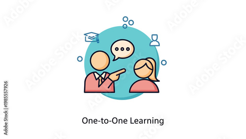 One-to-one learning concept icon with learning process tutoring education teaching mentorship coaching individual learning guidance discussion communication interaction knowledge training