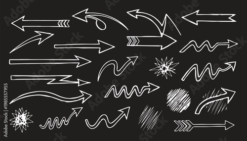 Collection hand drawn arrows. Set simple arrows isolated on white background. Arrow mark icons. Arrow paint