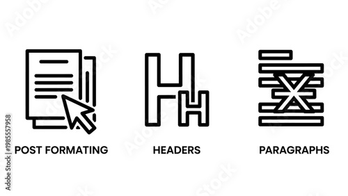 Post formatting headers paragraphs icons with content creation formatting paragraphs document illustration collection typography technology interface computer selection structure designer