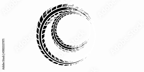 Tire tread marks, wheel textures, tire marks - car racing, motocross, drift, rally, off-road and others. Vector black isolated texture in grunge style with splashes.eps10