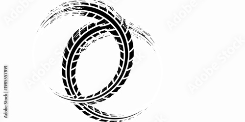 Tire tread marks, wheel textures, tire marks - car racing, motocross, drift, rally, off-road and others. Vector black isolated texture in grunge style with splashes.eps10