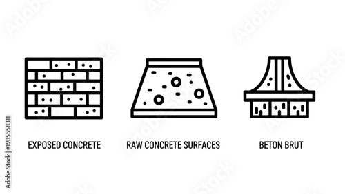 Concrete surface icons: exposed brick rough concrete raw concrete with concrete material illustration collection construction building architecture exterior interior industrial background