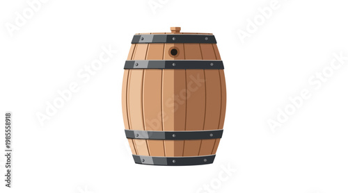 Flat of wooden barrel with metal hoops flat wooden barrel