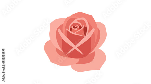 Flat pink rose flower with soft petals gradient fill